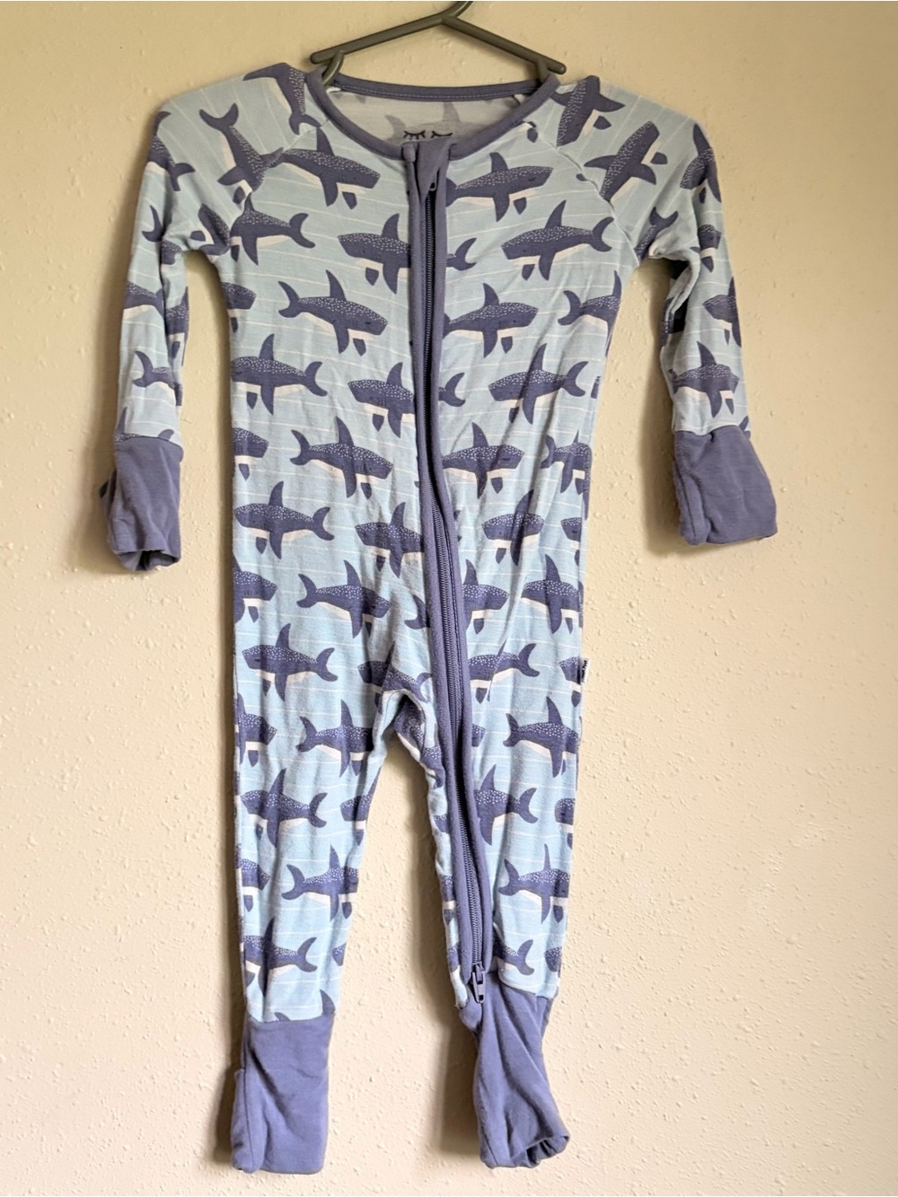 Little Sleepies OG Sharks Zippy One-Piece Pajamas - Light Blue and Gray